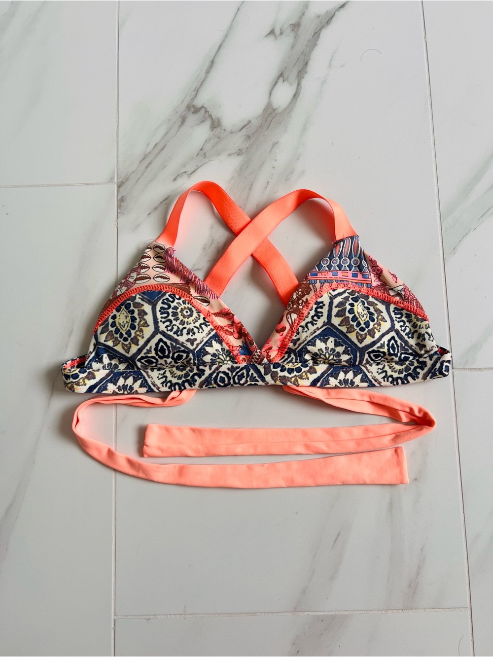 Reversible Maaji Patterned Bikini Top with Neon Coral Straps